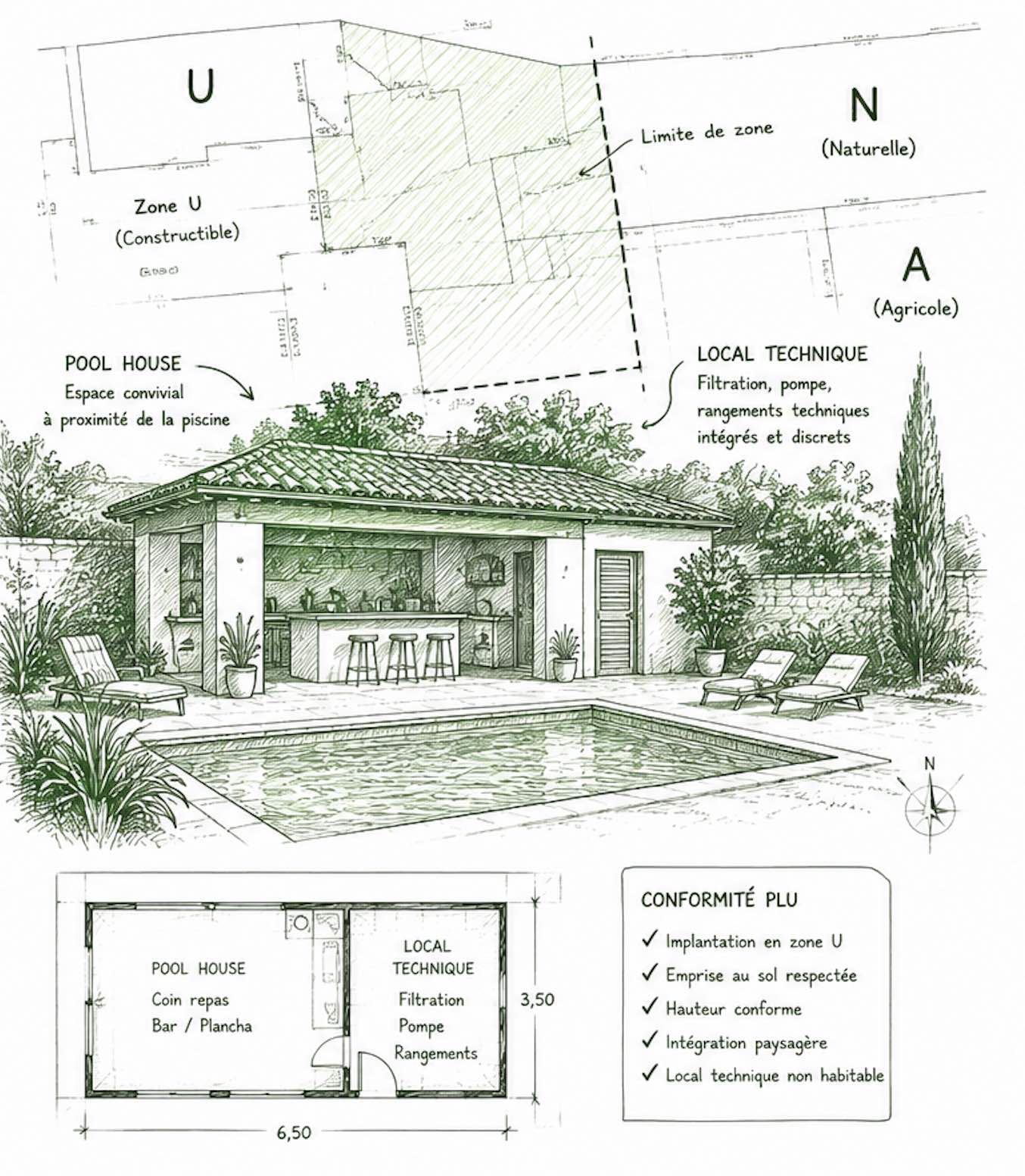 Pool house et local technique piscine dans les Landes &mdash; d&eacute;claration urbanisme 2026