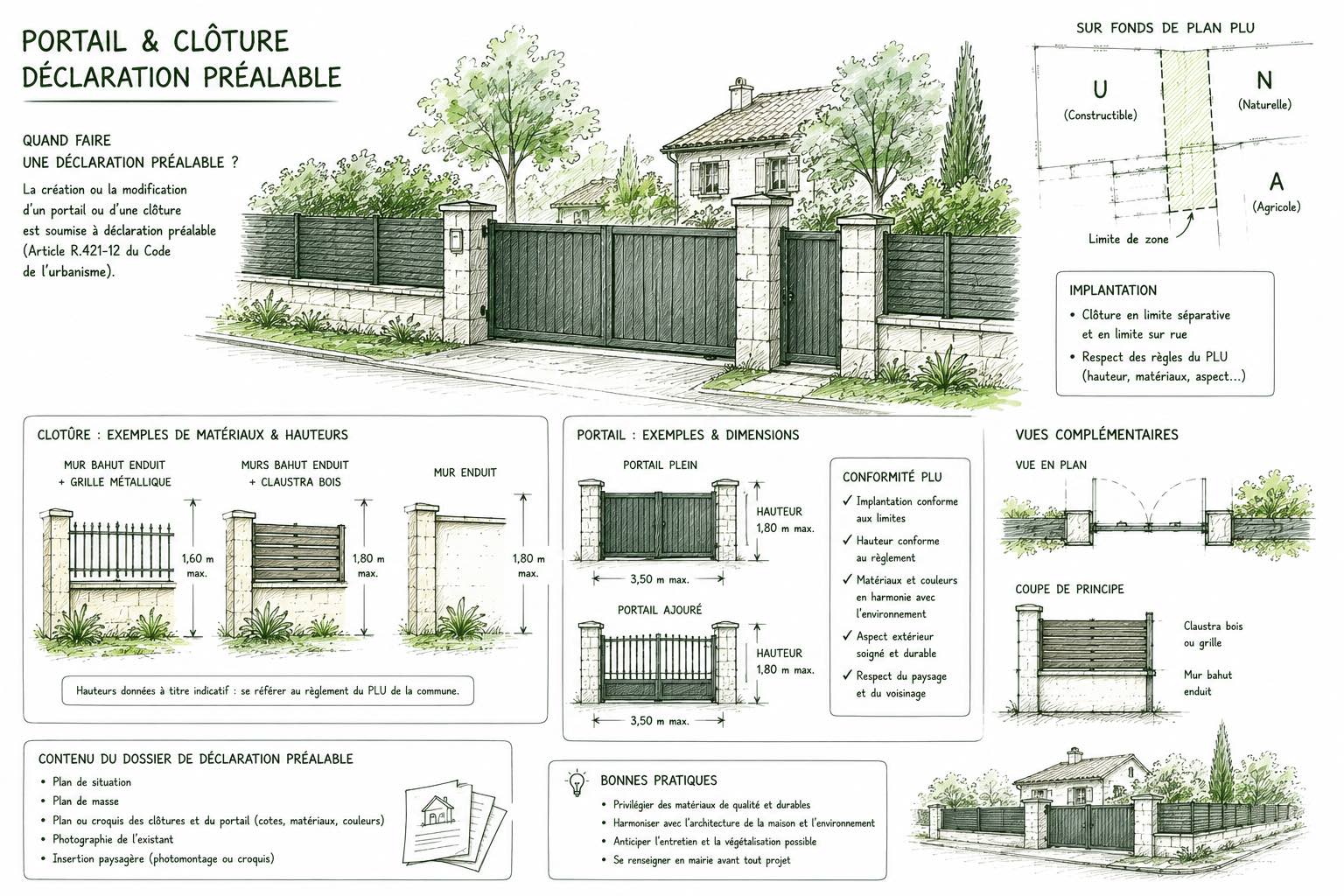 portail et clôture dans les Landes - déclaration préalable urbanisme - Urbalandes