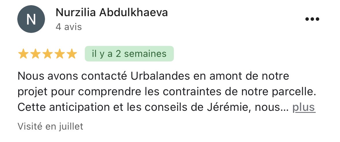 Avis Google client Urbalandes urbanisme Landes 1