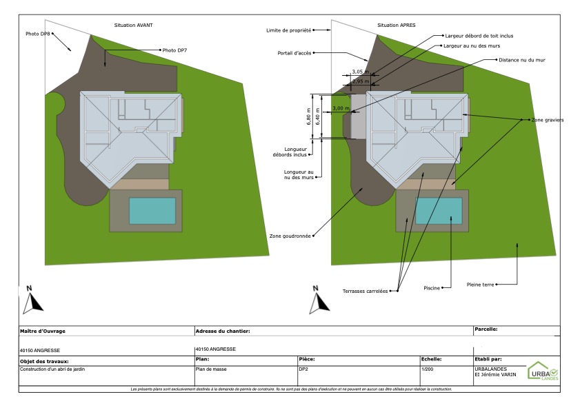 Plan abri de jardin Angresse Landes — déclaration préalable Urbalandes