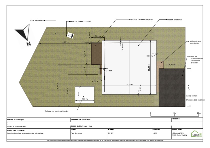Plan terrasse en bois Saint-Martin-de-Hinx Landes — déclaration préalable Urbalandes