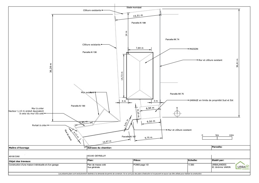 Projet maison neuve Oeyreluy Landes — PCMI Urbalandes