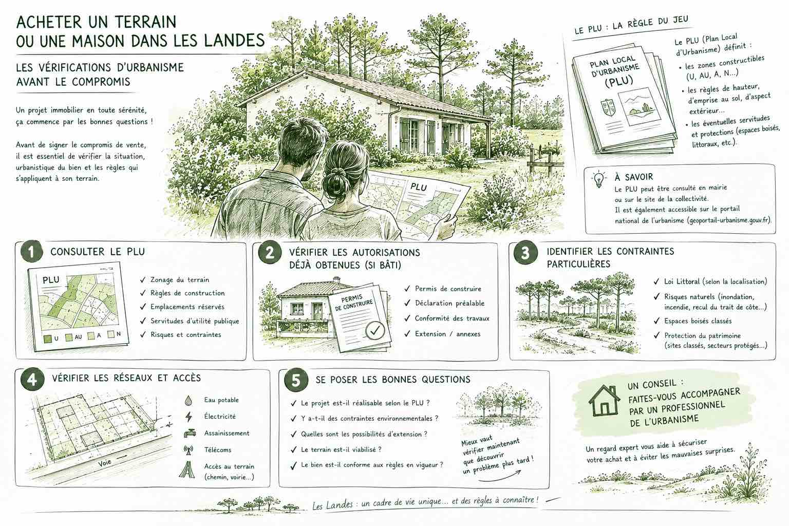 Acheter un terrain dans les Landes - vérifications d'urbanisme avant le compromis - Urbalandes