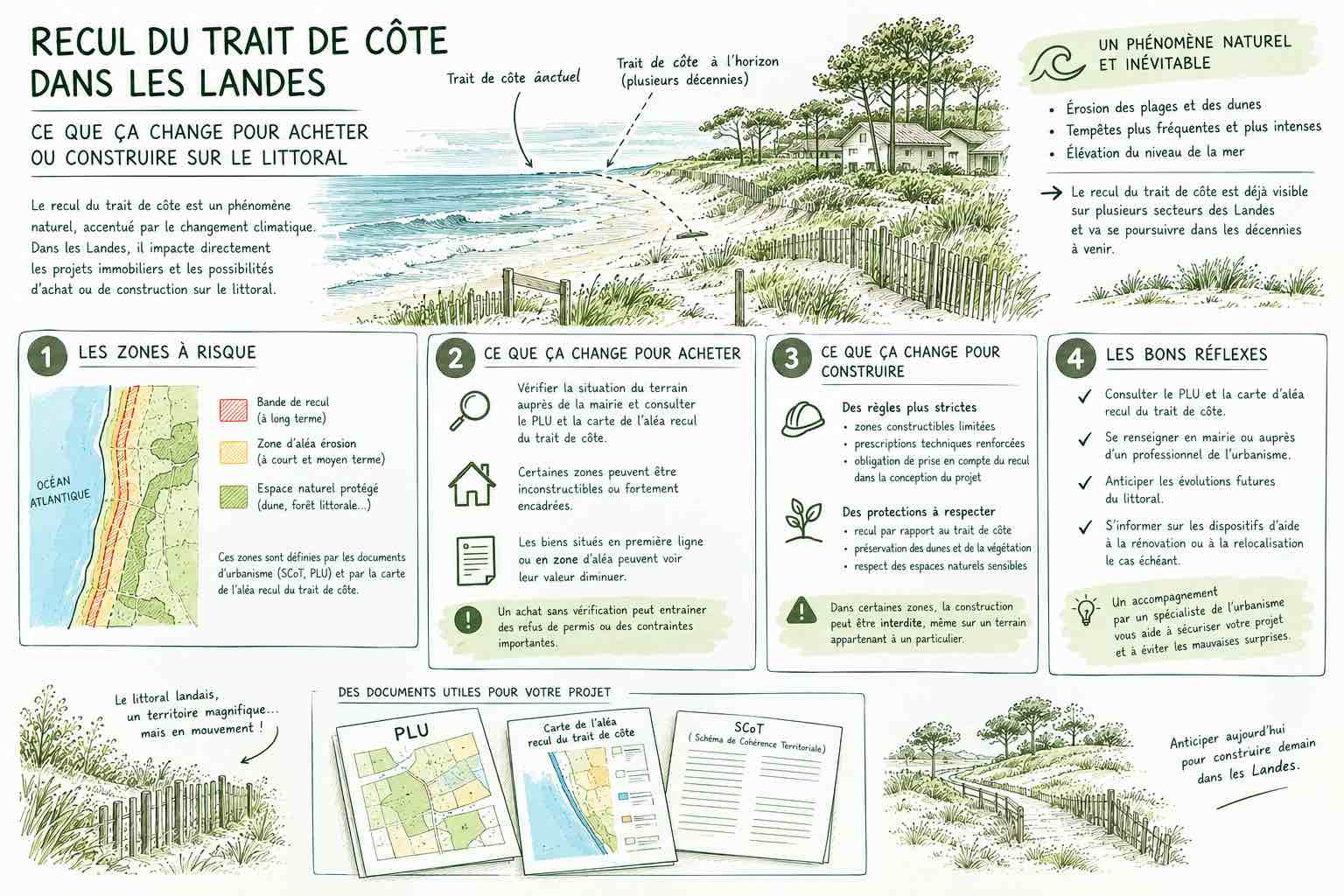 Recul du trait de côte dans les Landes - acheter ou construire sur le littoral - Urbalandes