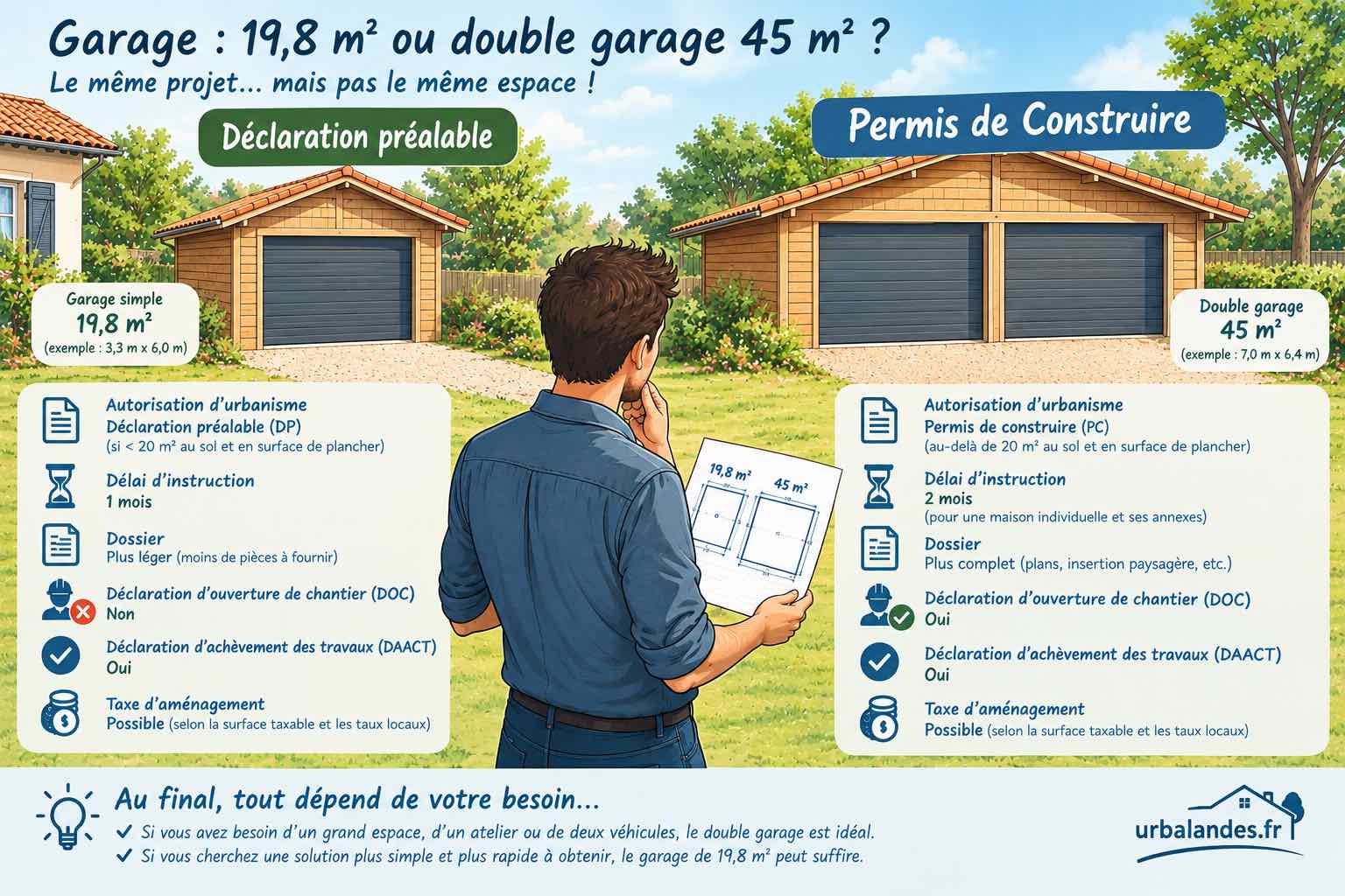 Peur du permis de construire - garage simple ou double, comparatif des autorisations - Urbalandes